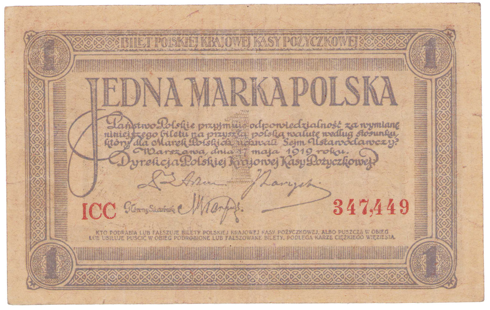 1 marka polska 1919, seria ICC